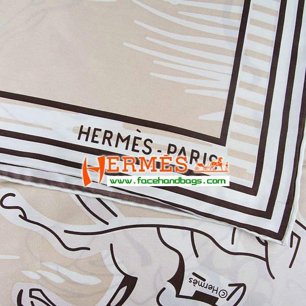 Hermes 100% Silk Square Scarf Beige HESISS 90 x 90 - Click Image to Close